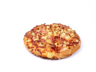 A top view of a pizza pattern on a white background.