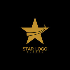 Obraz premium Gold Star Logo Vector in elegant Style with Black Background