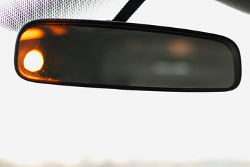 Rear view mirror with orange light