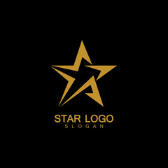 Obraz premium Gold Star Logo Vector in elegant Style with Black Background