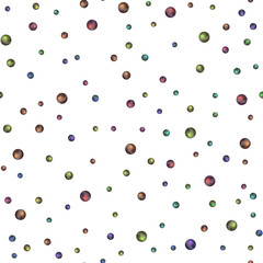 Abstract seamless pattern with different grunge effect circles. White background with colorful gradient polka dots. Template design for invitation, poster, card, flyer, banner, fabric, textile. 