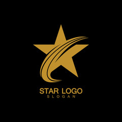 Gold Star Logo Vector in elegant Style with Black Background