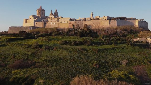 Aerial footage of the medieval city of Mdina in Malta