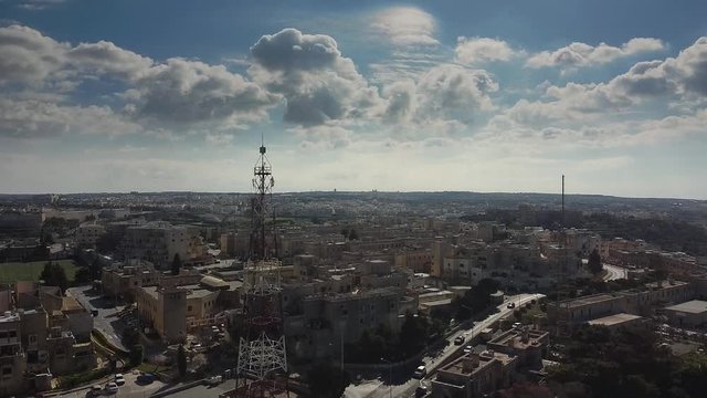 Aerial footage of the town of Mtarfa in Malta