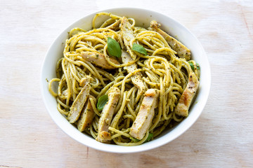 Pasta with Grilled Chicken and Basil Pesto Sauce