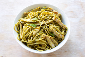 Pasta with Grilled Chicken and Basil Pesto Sauce