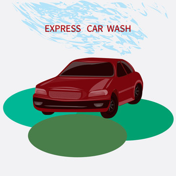 Car wash express - auto red, water symbol in grunge style - isolated - vector.