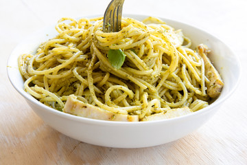 Pasta with Grilled Chicken and Basil Pesto Sauce