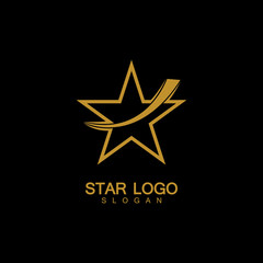Obraz premium Gold Star Logo Vector in elegant Style with Black Background