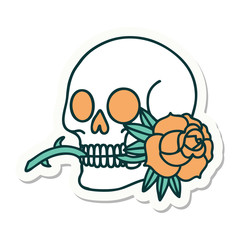 tattoo style sticker of a skull and rose