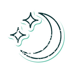 distressed sticker tattoo style icon of a moon and stars