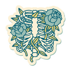 tattoo style sticker of a rib cage and flowers
