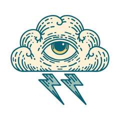 tattoo style icon of an all seeing eye cloud