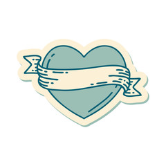 tattoo style sticker of a heart and banner
