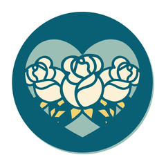 tattoo style sticker of a heart and flowers