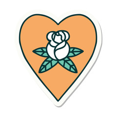 tattoo style sticker of a heart and flowers