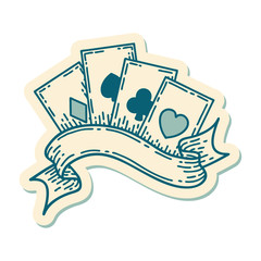 tattoo style sticker of cards and banner