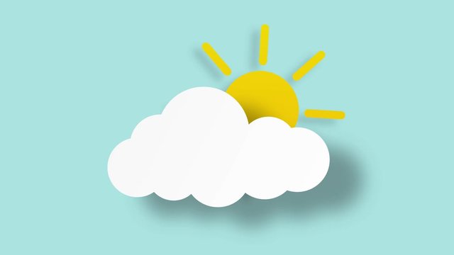 Cloud and sun icon on white screen, weather forecast, 4k