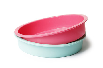 silicone mold for baking on a white background. Culinary accessories of the baker. Small baking cups. It is isolated.