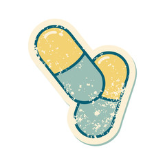 distressed sticker tattoo style icon of a pills
