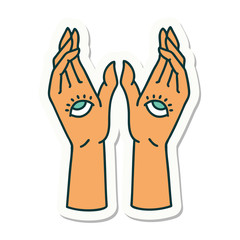 tattoo style sticker of mystic hands
