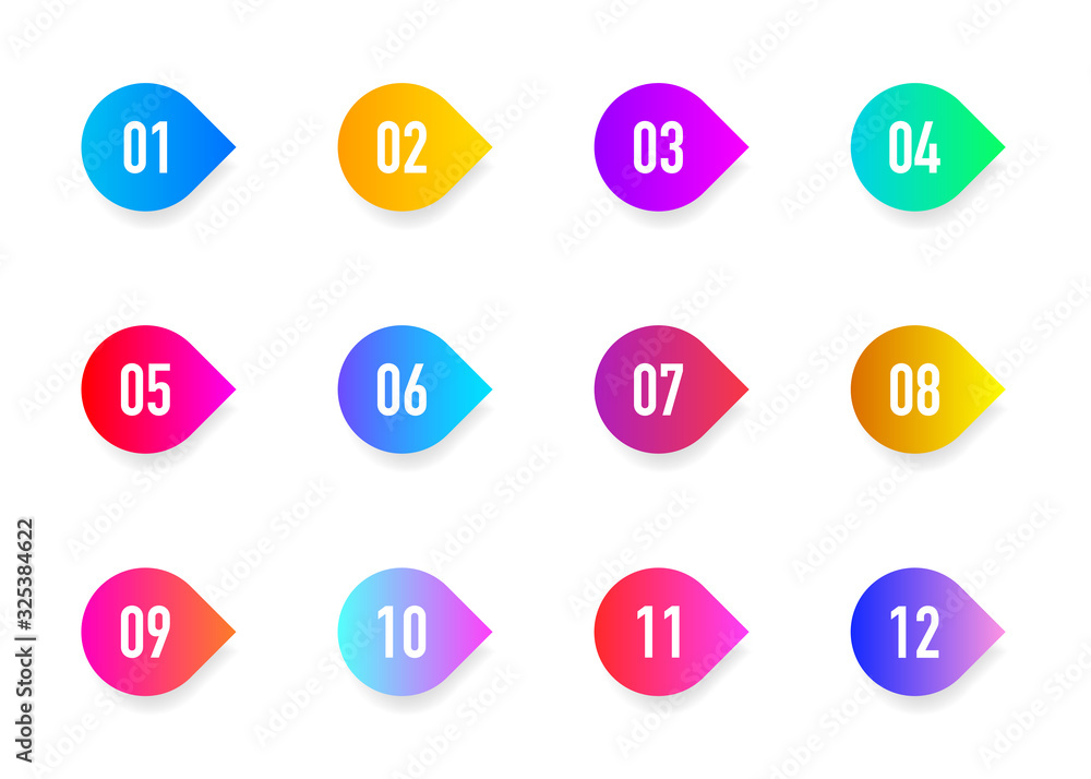 Poster collection arrows bullet point triangle flags isolated on white background. colorful gradient marker