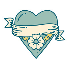 tattoo style icon of a heart flower and banner