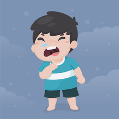 Cartoon vector sick children Sore throat and cough from diseases caused by dust in the air PM2.5