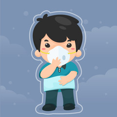 Vector cartoon children wearing masks to prevent PM2.5 dust from air pollution