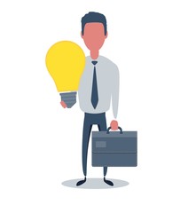 Businessman or clerk. Male character in trendy simple style with objects, flat vector illustration. Business concept. Isolated on white background.