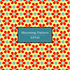 Flat Repeated Blooming Flower Pattern in red and blue color theme for background, wallpaper, paper wrapping, backdrop, decoration. - 325384846