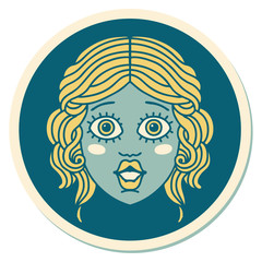 tattoo style sticker of female face