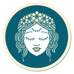 tattoo style sticker of female face with third eye
