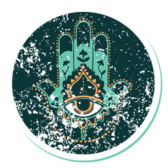 distressed sticker tattoo style icon of a hamza