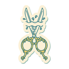 tattoo style sticker of barber scissors