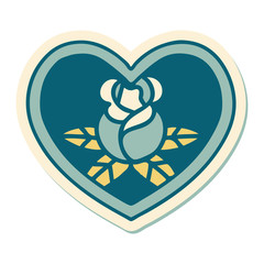 tattoo style sticker of a heart and flowers