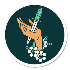 tattoo style sticker of a dagger in the hand