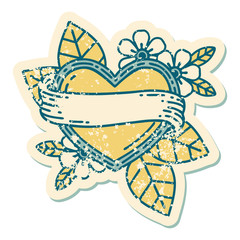 distressed sticker tattoo style icon of a heart and banner