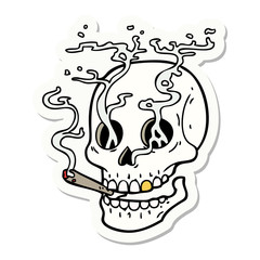 tattoo style sticker of a skull smoking