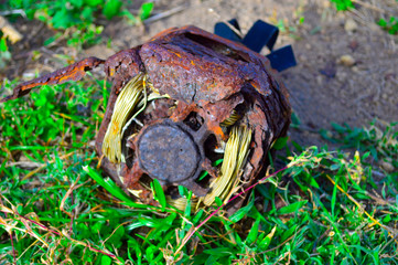 Old rusted motor in nature