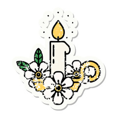 traditional distressed sticker tattoo of a candle holder