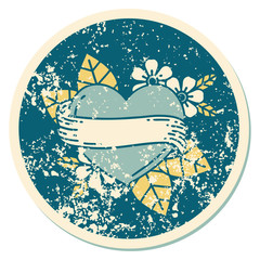 distressed sticker tattoo style icon of a heart and banner