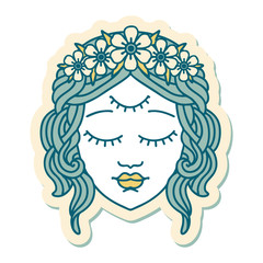 tattoo style sticker of female face with third eye