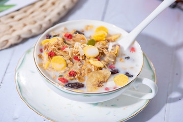 All kinds of fruit cereal are appetizing