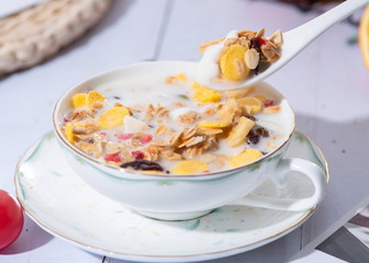 All kinds of fruit cereal are appetizing