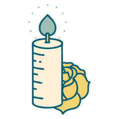 tattoo style icon of a candle and a rose