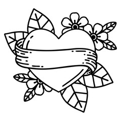 black line tattoo of a heart and banner