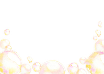 Frame of soap air bubbles, Undersea effect, watercolor hand painting isolate on white background.