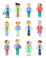 Vector illustration of a doctor in uniform. Cartoon happy smiling doctor isolated.