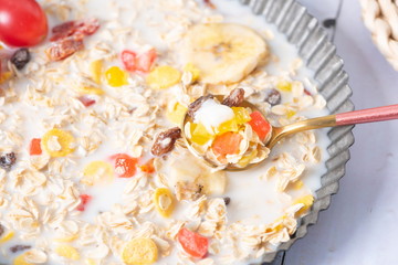 All kinds of fruit cereal are appetizing